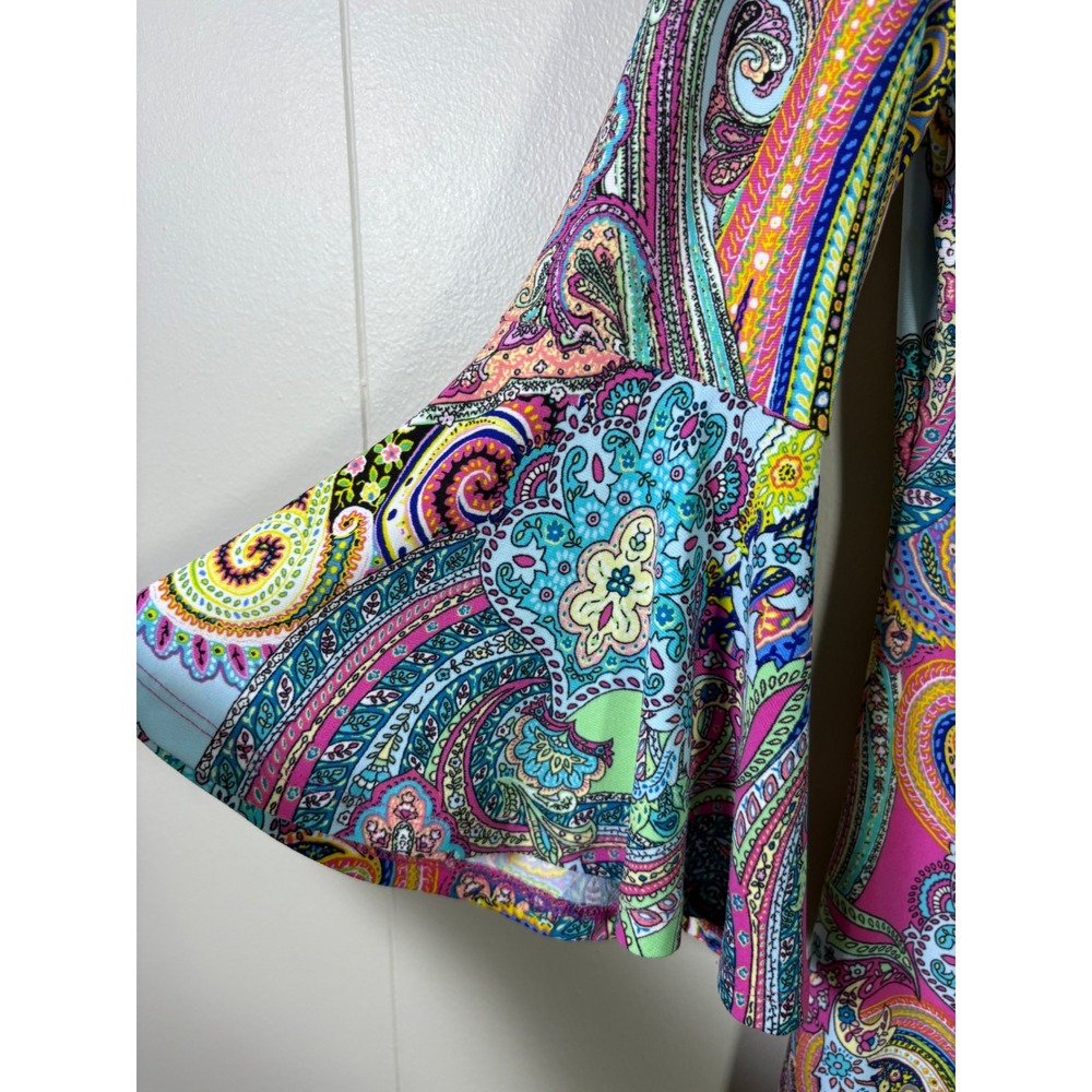 Tommy Hilfiger Paisley Bell Sleeve Dress Boho Retro Hippie 10 Psychedelic Groovy - Picture 3 of 5